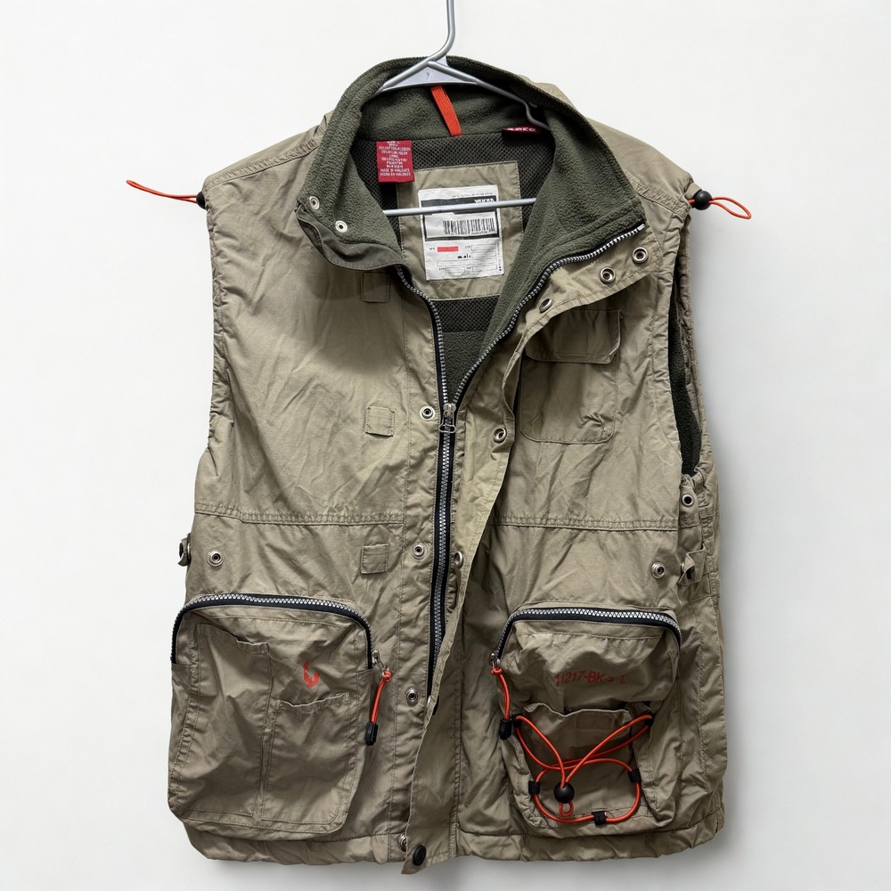 A.P.CO. VRIKA Men's Cargo Vest Utility Pockets Khaki Green Full Zip Outdoor L‎